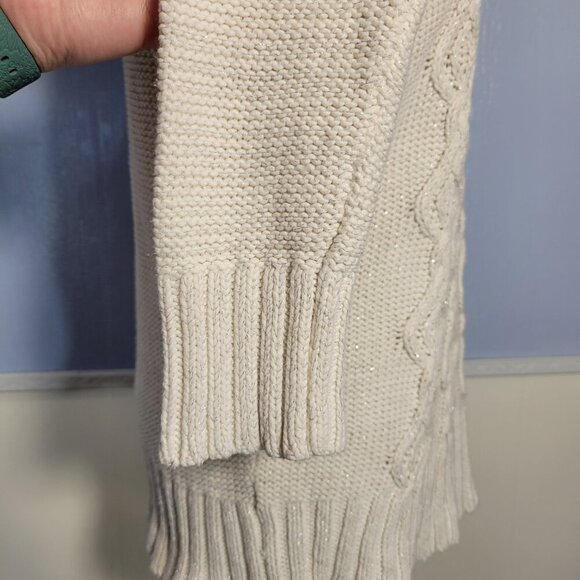 Ann Taylor Loft Medium White Silver Shimmer Cable Knit Longsleeve Turtleneck - Picture 5 of 8